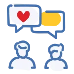 illustrated icon of two people having a caring conversation